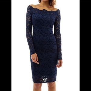 Navy lace body con dress
